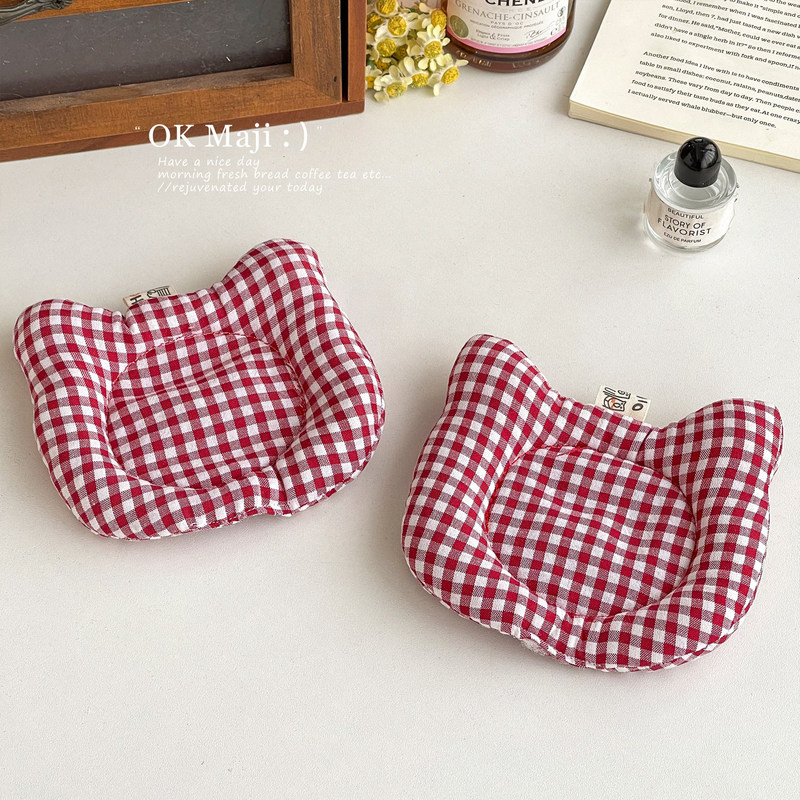 Korean-Style Red Quilted Ceramic Coffee Table Heat-Insulating Cup Mat, Fabric Art Ins-Style High Aesthetic Non-Slip Heat Insulation Pad