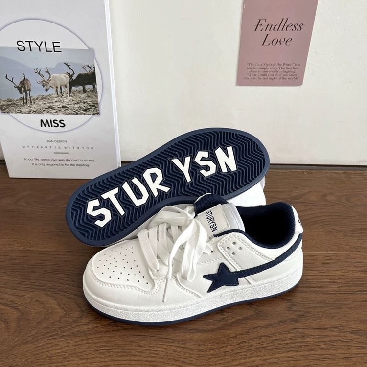 Student Star White Sneakers for Women 2026 Spring and Autumn Hong Kong Style Ins Thick-Soled Sports Shoes Low-Top Round-Toe Women's Sneakers