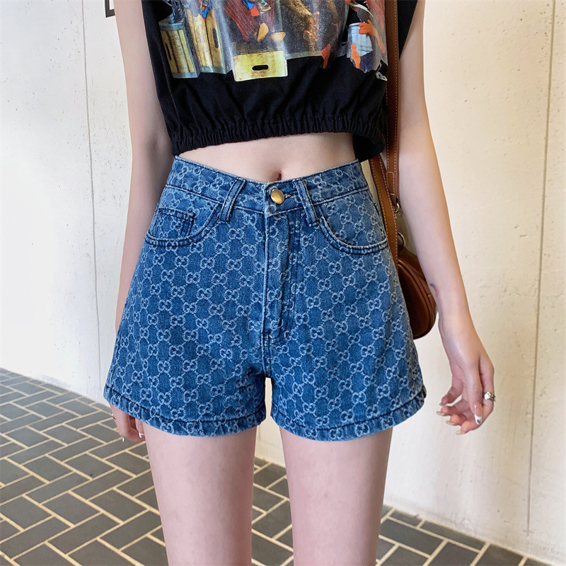 Spice Girls New High Waist Denim Shorts Women's Summer Fashion Loose Straight Leg Pants Printed Embroidered a-Shaped Wide Leg Hot Pants