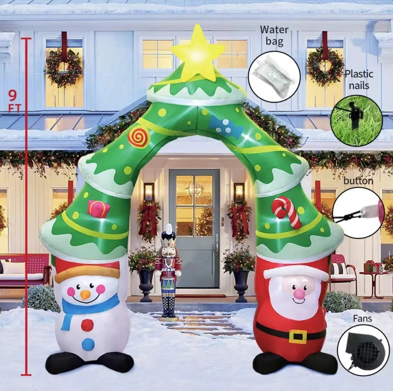 Transfronterizos para decoraciones navideñas decoración de patio luminoso muñeco de nieve alce arco de Papá Noel molde inflable