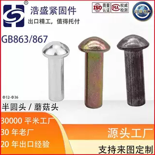 GB863半圆头铁铆钉小GB867镀彩实心蘑菇头沉头铝粗制精致铆钉