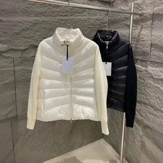 高版蒙口外贸批发26秋冬款V纹针织拼接羽绒服修身开衫女士暖外套