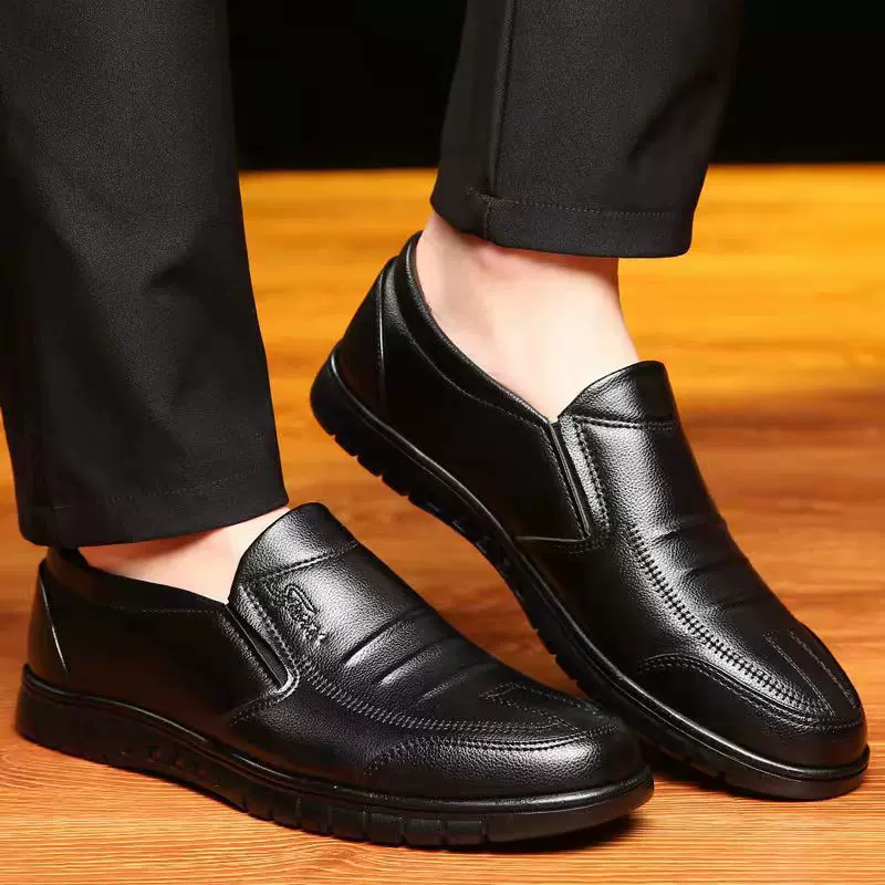 男士皮鞋休闲软皮橡胶底鞋中老年爸爸鞋透气父亲单鞋批发商务软底