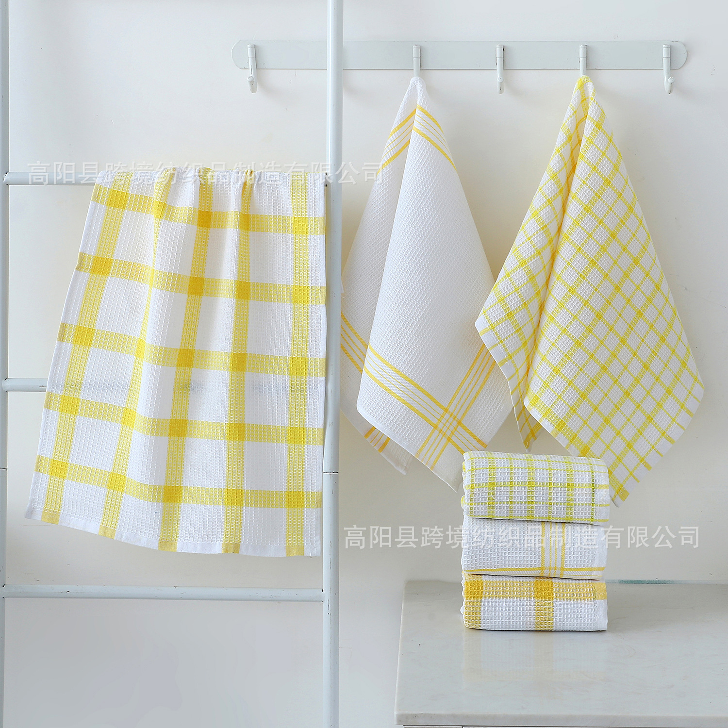 Powerful Factory Temu Hot-Selling Products in Stock with Label and Dropshipping Options, Polyester-Cotton Yellow Plaid Kitchen Dining Cloth Dish Towel
