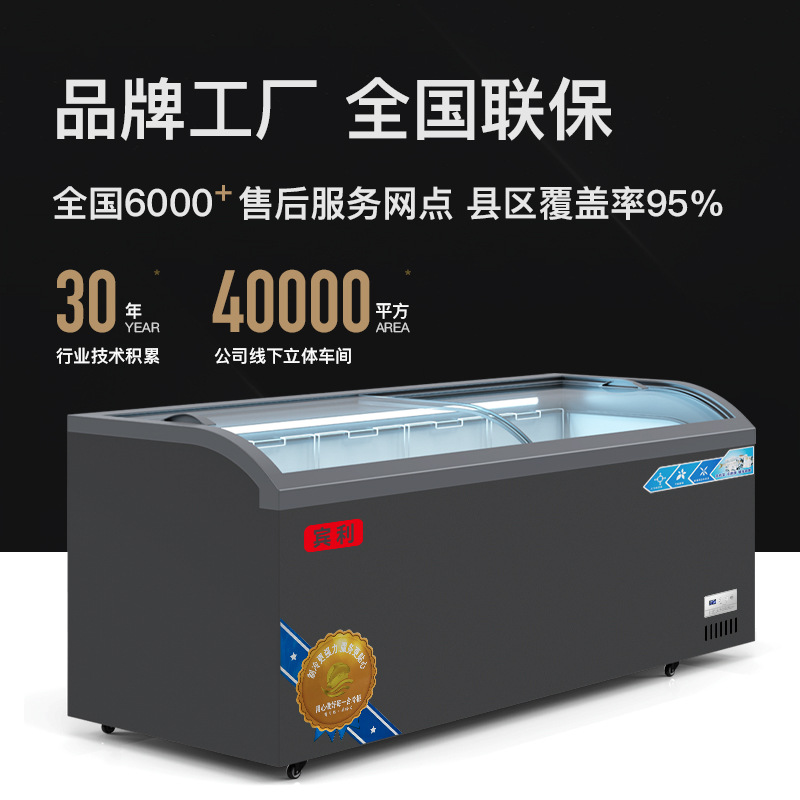 超市大容量冷藏冷冻加宽卧式冷冻柜商用冻肉曲面展示柜新品智能