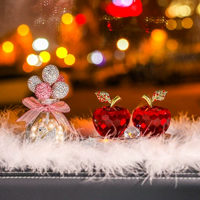 Car perfume ornaments crystal apple — Car ornaments - red-apple-diamond-pink-balloon-perfume-holder-big-feather