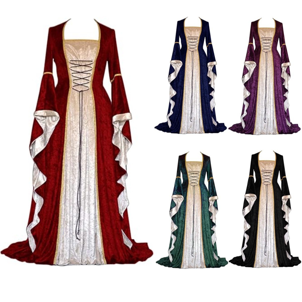 Halloween Velvet Retro Dress, Long Court-Style Floor-Length Women's Dress, Performance Costume, 2026 New Halloween Performance Costume