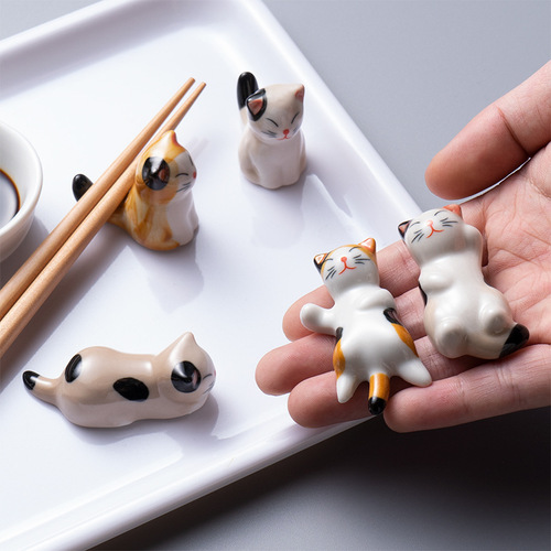 精致日系猫咪陶瓷筷托日式可爱创意家用小托筷架托勺托筷枕筷子架