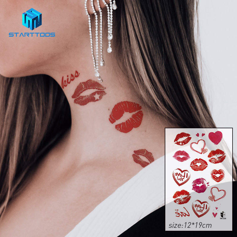 Cross-Border New Color Lips Girls Sexy Tattoo Stickers Red Love Temporary Tattoo Stickers Trendy