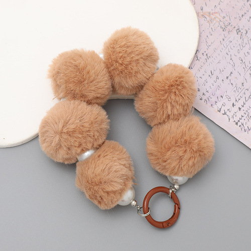 Autumn and winter new Korean version plush ball pendant handmade beaded mobile phone pendant short bracelet anti-lost chain for women