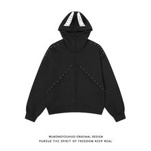 2025新款重磅上衣连帽卫衣男秋款拼接情侣装潮小众设计设计感铆钉