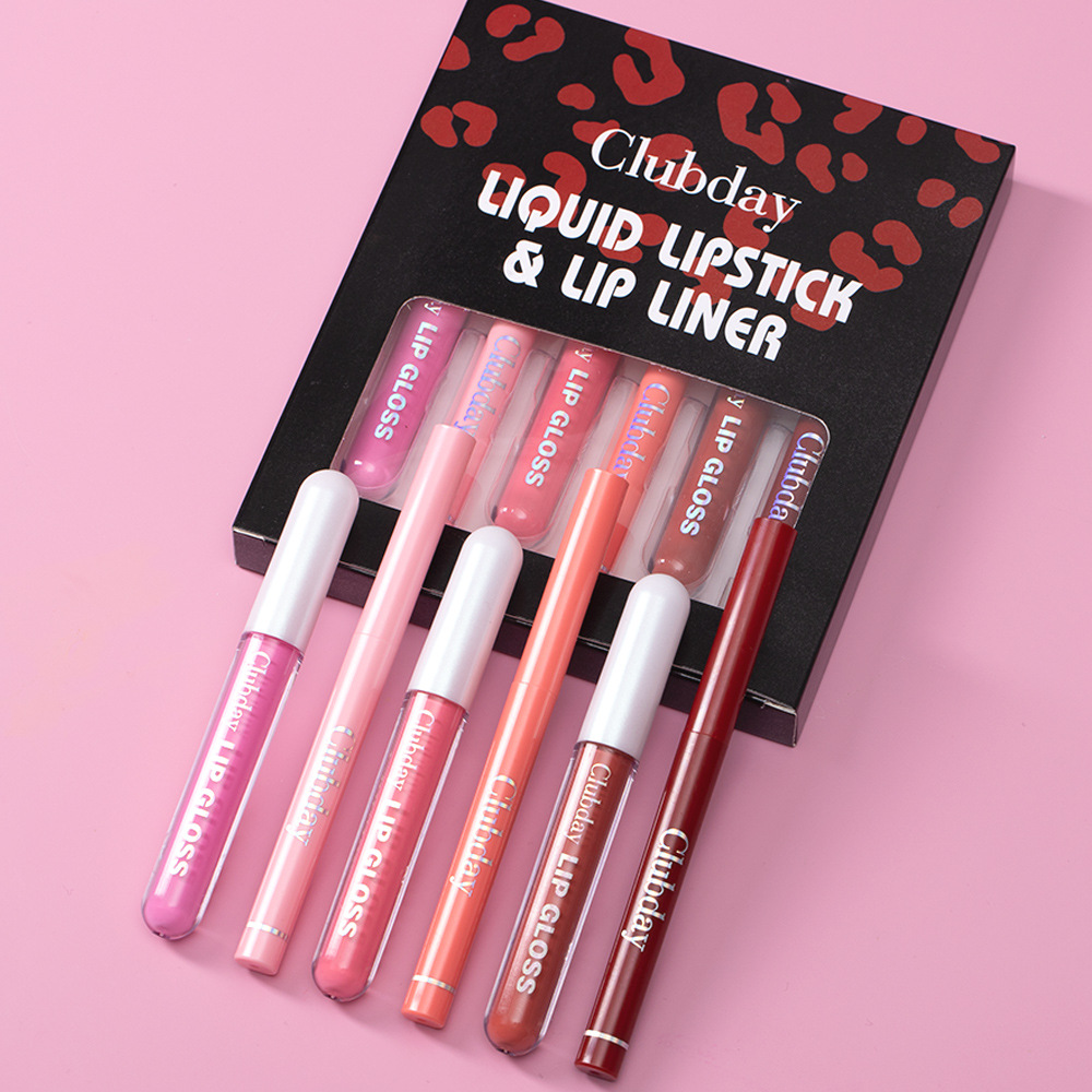 Clubday Lip Makeup 1+1 Set: Velvet Lip Gloss, Outlining Lip Pen, matte finish, long-lasting waterproof undefined