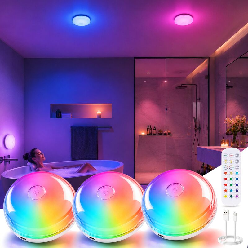Amazon foreign trade rechargeable waterproof shower light IP65 bathroom ambient light RGB touch control remote control
