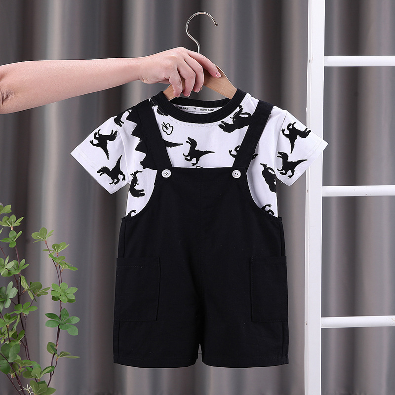 Ensemble t-shirt et salopette imprimé dinosaure pour garçon_voghion.com