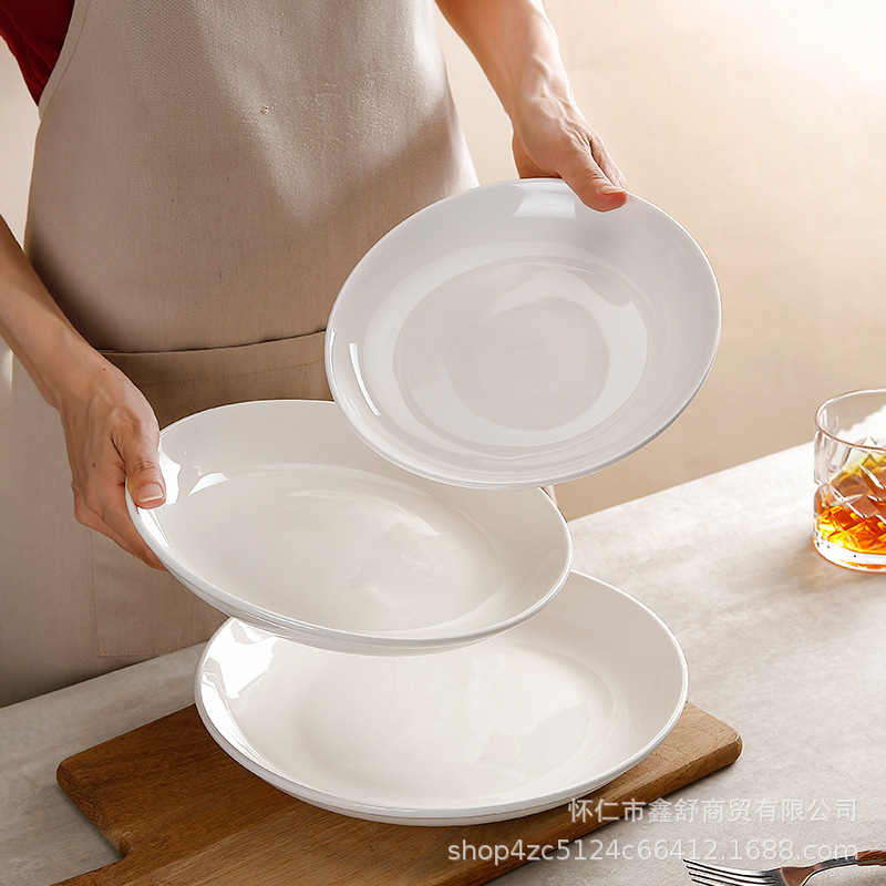 Chinese-Style Pure White Thickened Ceramic Hot Dish Deep Round Plate for Chopped Chili Fish Head, Commercial Restaurant Preparation Plate Tableware