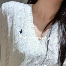 25现货RL高版本拉夫V领麻花打底针织衫小马标刺绣套头毛衣女上衣