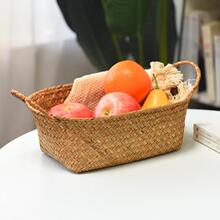 海草编织双耳椭圆置物收纳篮水果零食篮鸡蛋筐篮子桌面杂物整理筐