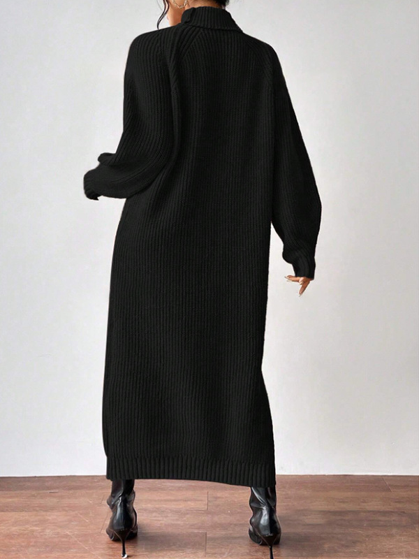 Women Clothing Woolen Pullover High Collar Long Sleeve Knitted Dress Solid Color Long Inner Wear Dress