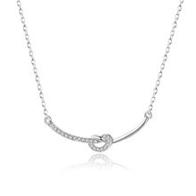 阿宝S999纯银爱心打结微笑项链女锁骨链日韩ins气质闪钻小众百搭