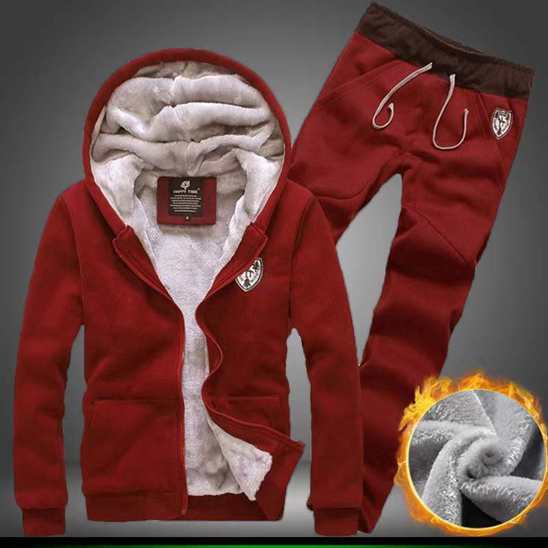 Abbigliamento da uomo Giacca pantaloni felpa nuovo casual ampio uomo inverno caldo più velluto uomo due pezzi vestito_voghion.com