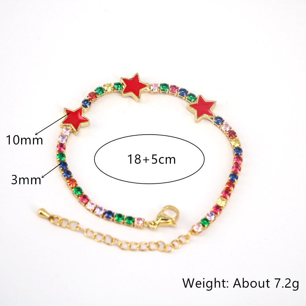 European and American fashion drip oil inlaid zircon pentagram chain bracelet female