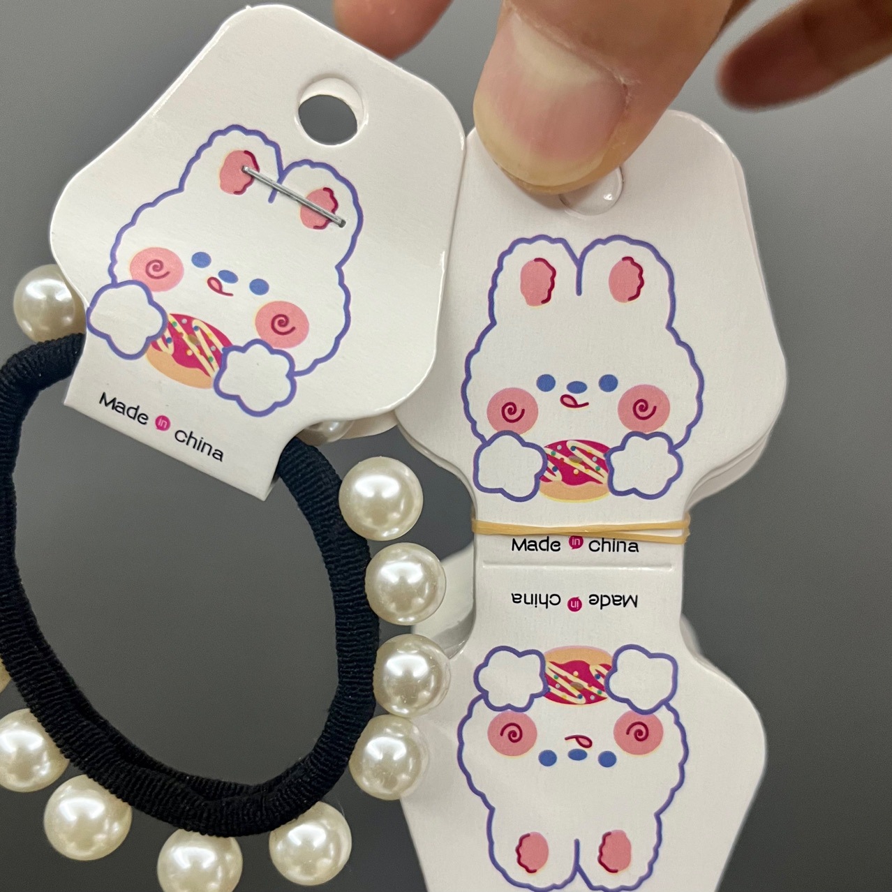 Kp754约1-200张兔子对折发圈卡片卡通长耳兔折叠卡片diy配件吊牌