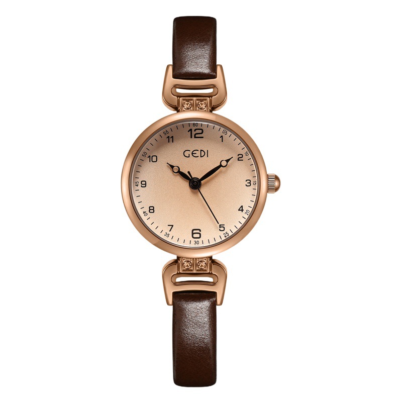 Gedi estilo retro redondo reloj de mujer Correa delgada temperamento simple estudiante reloj de cuarzo impermeable reloj de mujer al por mayor