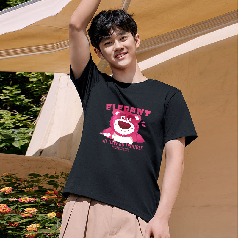 El estilo de Hong Kong que adelgaza hermoso de la seda negra del hielo imprimió la camiseta de manga corta ocasional del todo-fósforo de moda para los hombres y las mujeres image 8