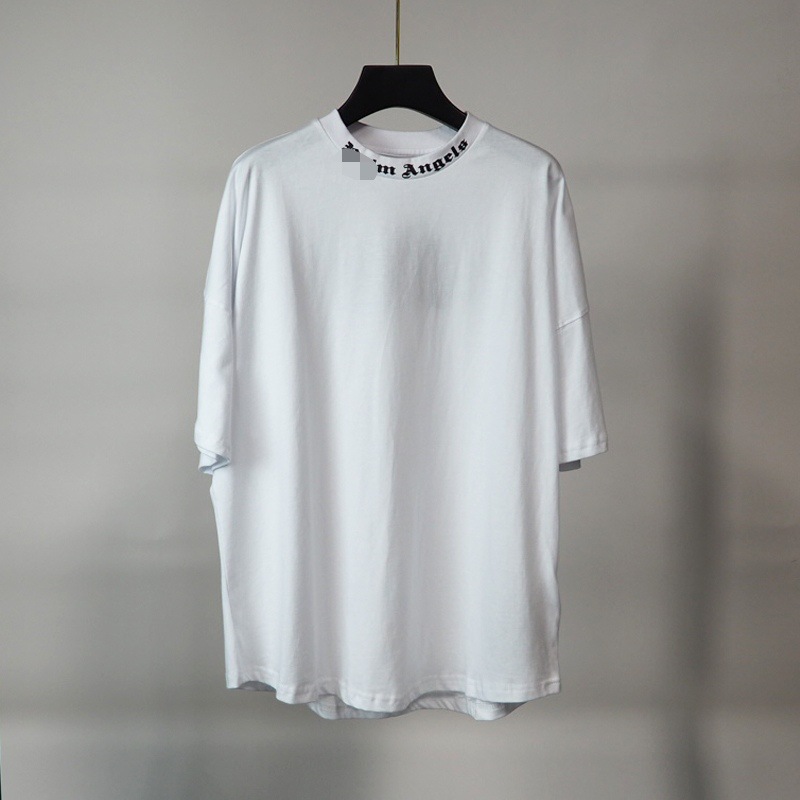 Versión correcta de la camiseta de punto transfronterizo de manga corta con estampado de letras grandes y espuma trasera suelta casual de palm High Street