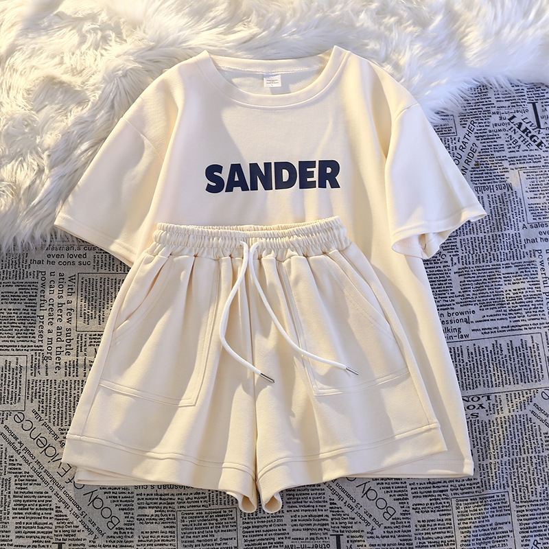 Summer Short-sleeved Shorts suit Women's Loose Slimming White-looking Comfortable Casual Sportswear suit Two-piece Outfit Fashionable Outer Wear