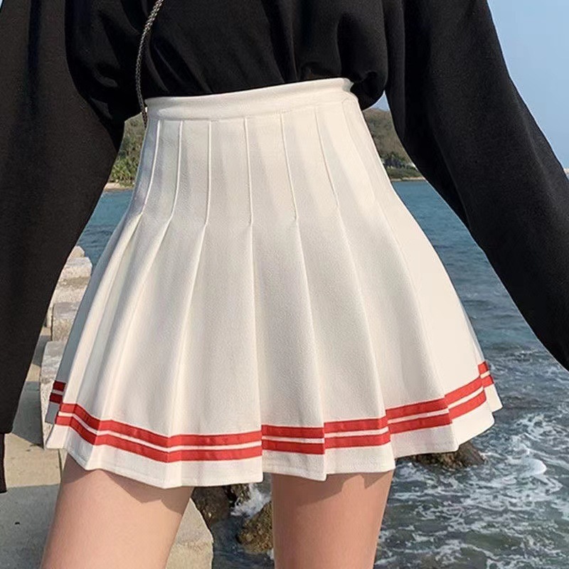 女性用プリーツスカート、秋冬スカート、ハイウエストAラインスリムスカート、小柄な方向け、カレッジスタイル、露出防止機能付き|undefined