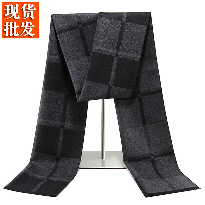 Black gray men's scarf winter warm cashmere scarf men's casual plaid long scarf manufacturers in stock wholesale