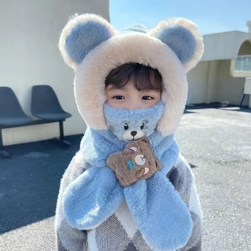 卡皮巴拉儿童帽子耳朵会动宝宝护耳帽围巾一体冬季保暖防寒毛绒帽|undefined