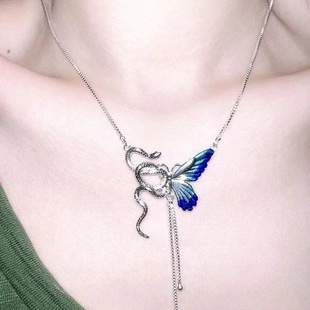 [spirit snake butterfly dance] niche design butterfly spirit snake necklace ins clavicle chain versatile temperament spring and summer neck chain