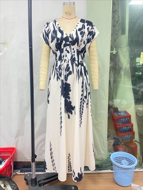 国境を越えた対外貿易婦人服夏の新しいホットセールファッションスリムロングスカートプリントチュニックドレス在庫あり|undefined