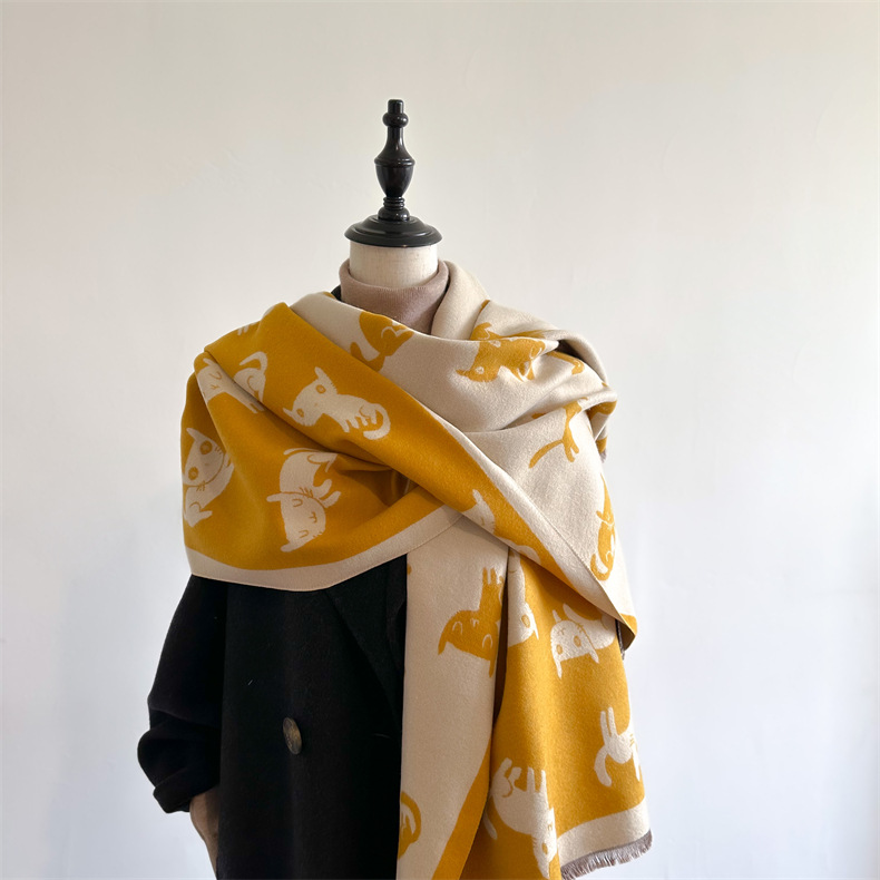 Scialle invernale lungo in jacquard double face con aria condizionata e caldo, in imitazione cashmere, sciarpa personalizzata alla moda per donna_voghion.com