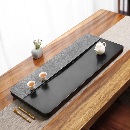 Natural Basalt Stone Tea Tray with Whole Piece Black Gold Stone, Large Stone Black Gold Stone Tea Sea, Simple Home Use Tea Table Logo Engraving