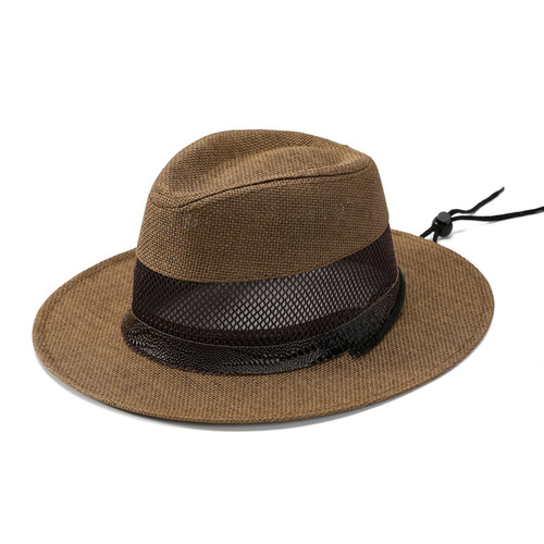 Men's Summer Dad Ventilated Sun Hat with Mesh Lining Straw Brim Formal Hat Thin Sun Hat Elderly Cooling Hat