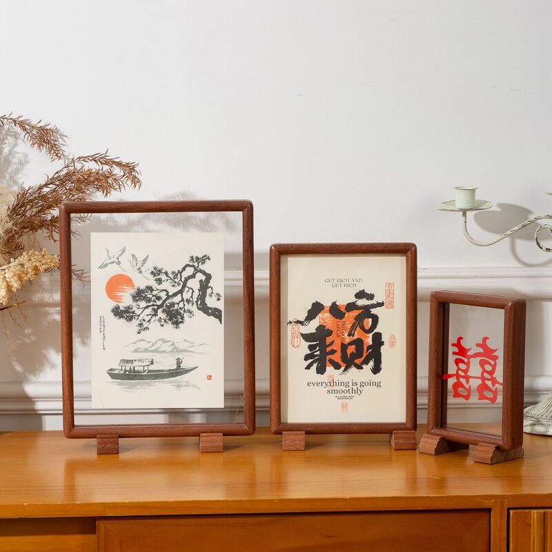 Solid Wood Mortise and Tenon Black Walnut Double-Sided Transparent Photo Frame Specimen Frame Engagement Book Table Chinese Painting New Chinese Calligraphy Mounting