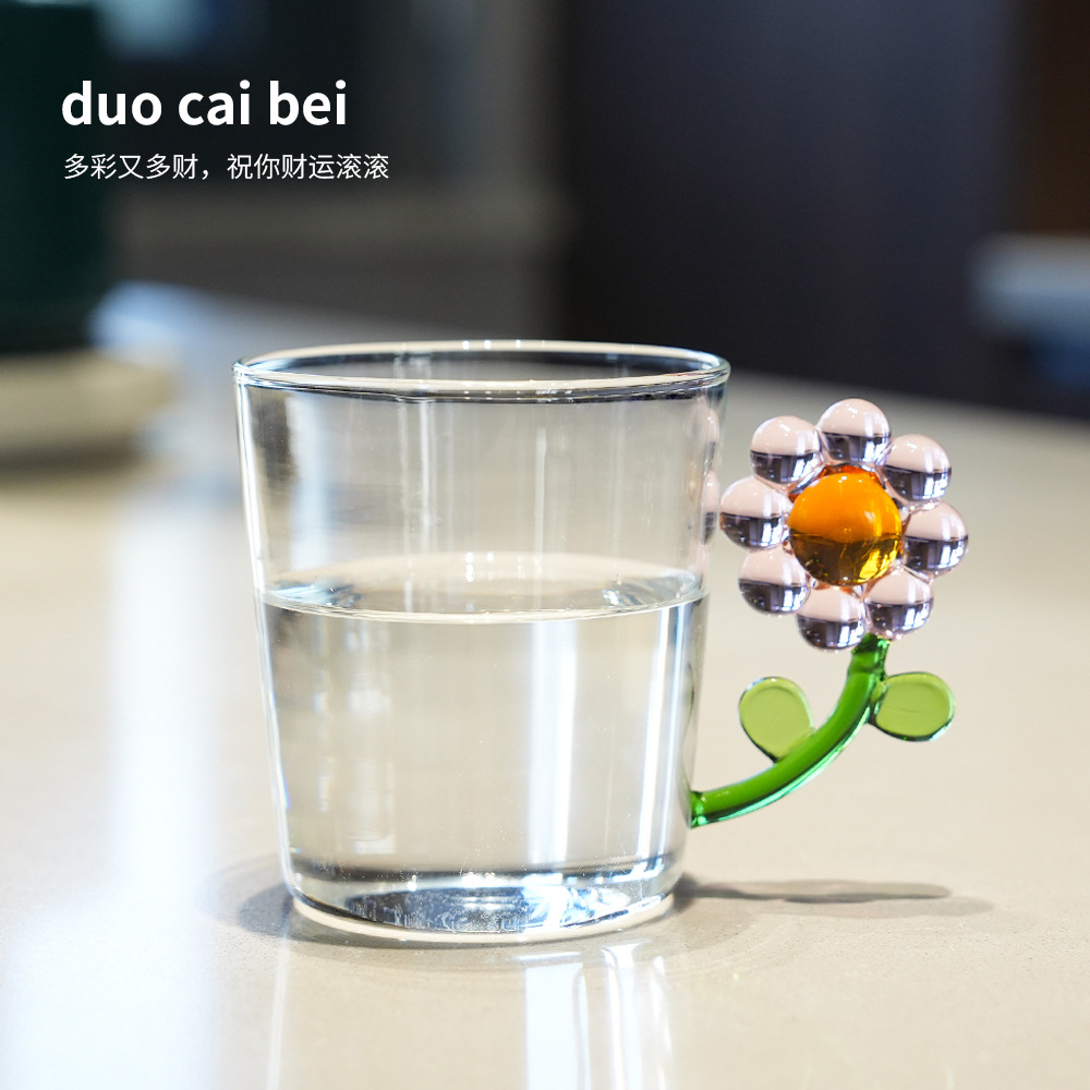 Taza de agua estereoscópica de flores solares con mango de taza de jugo de leche doméstica taza de café fábrica lote