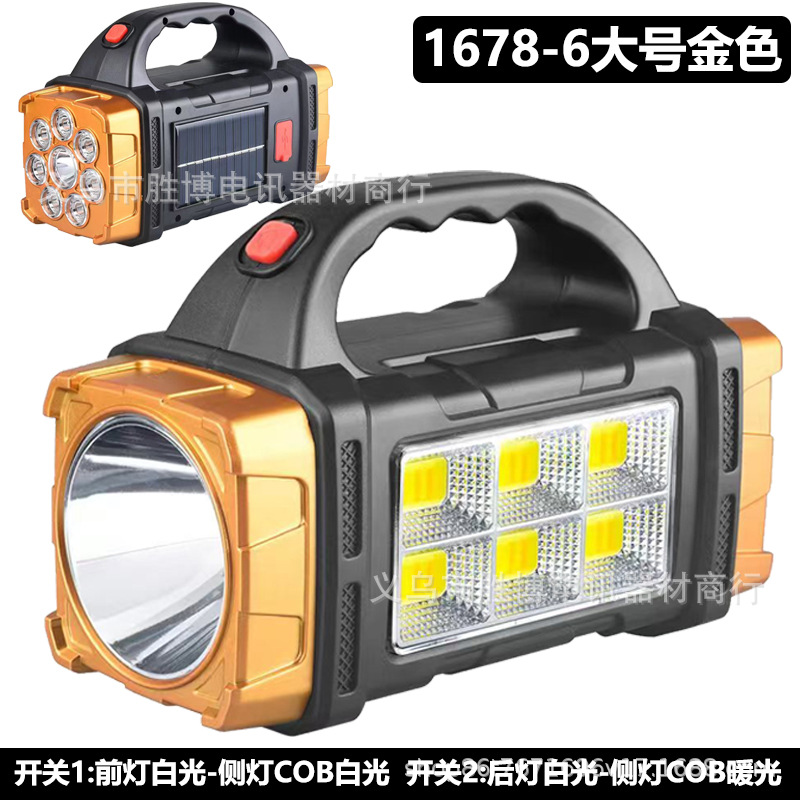 Lámpara de mano solar transfronteriza de emergencia carga de luz brillante LED linterna USB doble fuente de luz al aire libre camping exploración