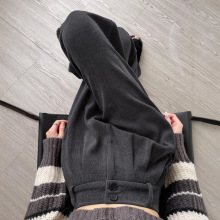 灰色西装裤女秋冬季2025新款灯芯绒裤子冬天加绒加厚雪尼尔阔腿裤