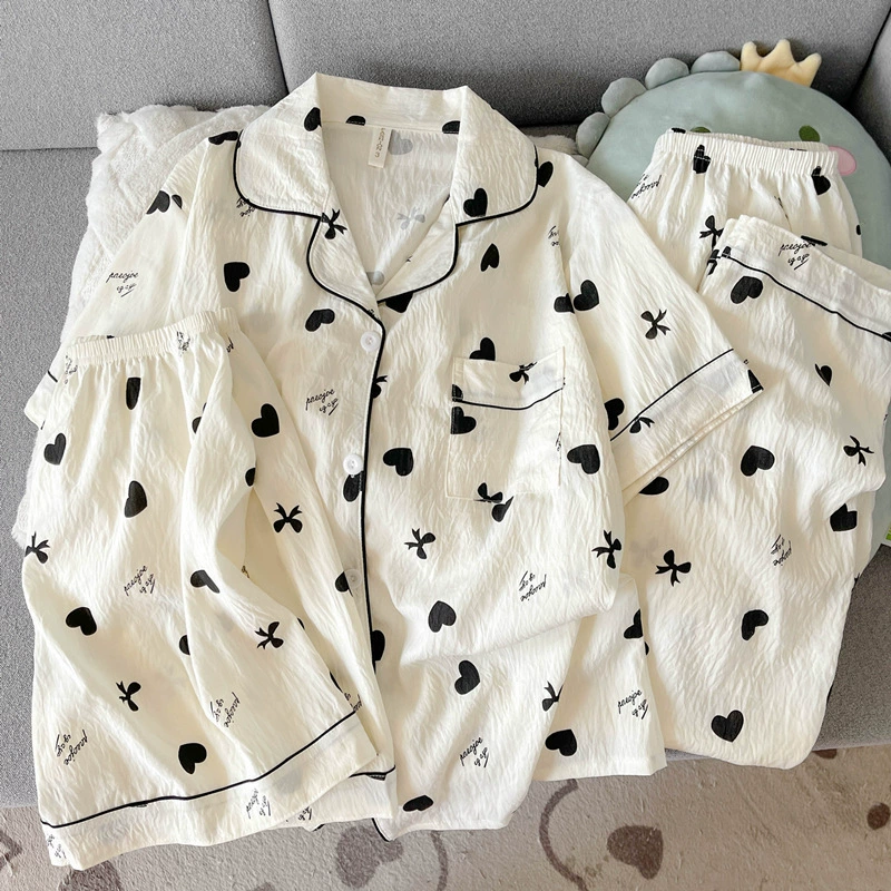 3‑предметный летний комплект пижам (Yunduo) хлопковая марля, японный мультяшный принт, короткий рукав