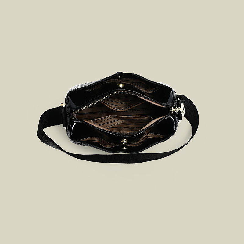 Borsa a tracolla multistrato transfrontaliera con motivo coccodrillo, cuscino Boston lucido, unica e alla moda, versatile, da portare a spalla_voghion.com