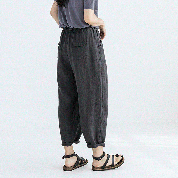 2025 Loose Casual 9-Point Pants Imported Fabric Linen Elegant Slim Literary Cotton and Linen Casual Pants T22-107