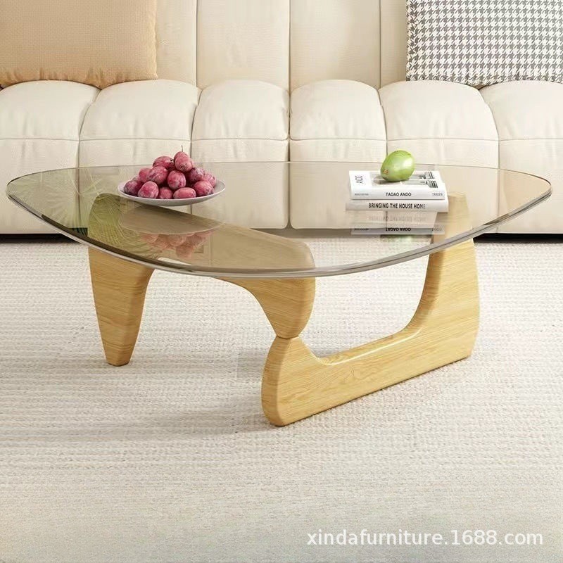 Transparent glass+log -color solid wood leg