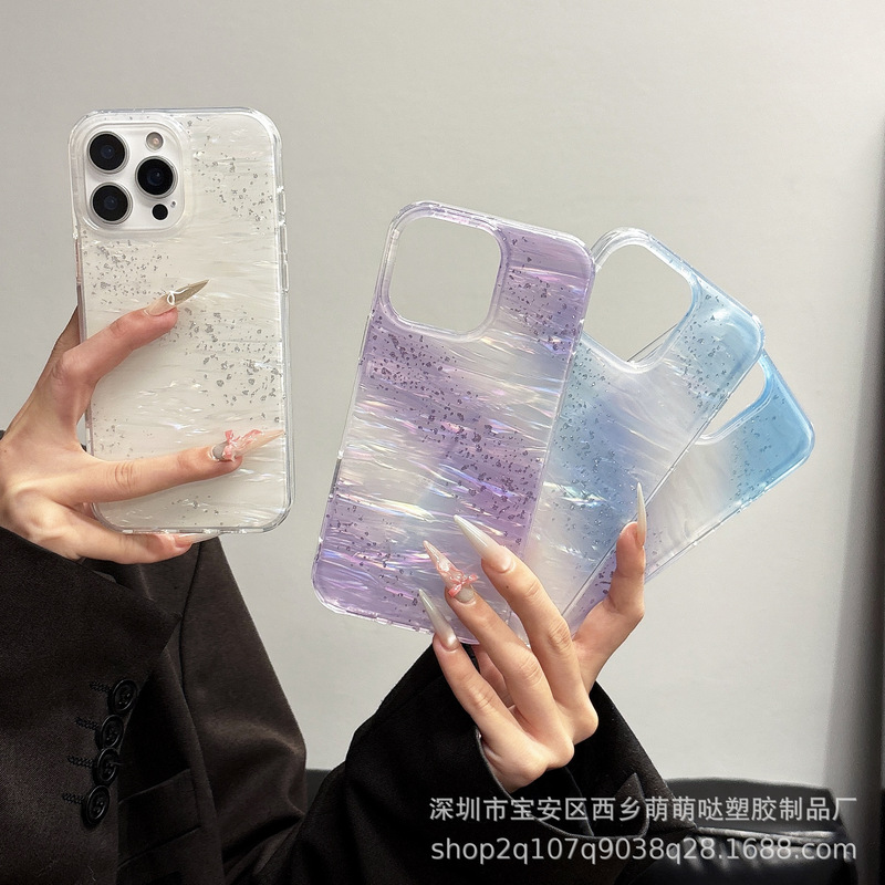 レーザーグラデーションギャラクシーシェルパターンiPhone14/13に適した12Apple 16/15PROMAXプラチナ携帯電話ケース|undefined