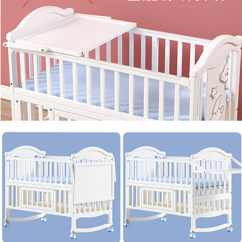 Crib solid wood paintless baby bb cradle multi-functional children's removable splicing large bed