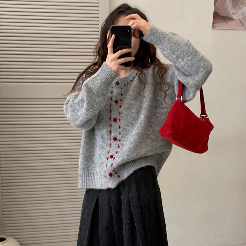 法式复古2025秋冬新款软糯针织衫开衫女慵懒设计感羊驼绒毛衣外套|undefined