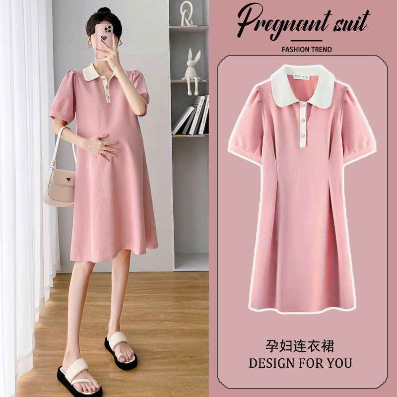 Maternity Summer Tops to Cover Belly, Polo Dress, Trendy Mom Summer High-End Small Loose Skirt, Women's Summer Style